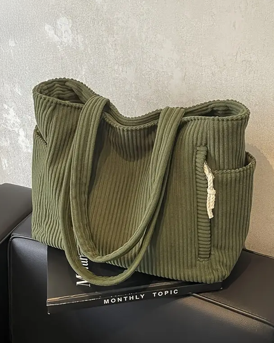 Aria | Ribbed tote bag with decorative drawstring