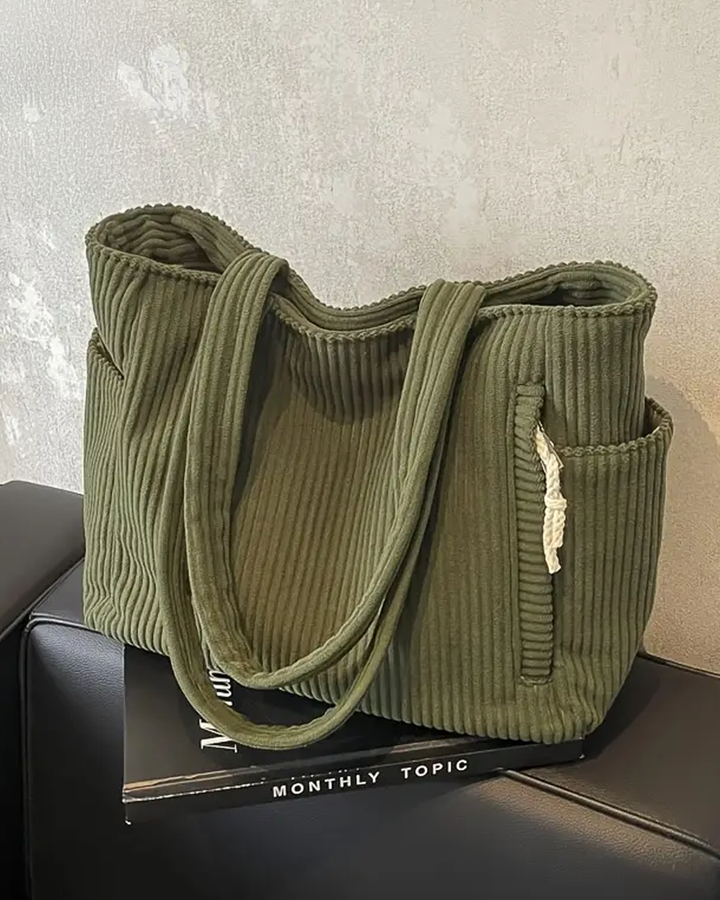 Aria | Ribbed tote bag with decorative drawstring