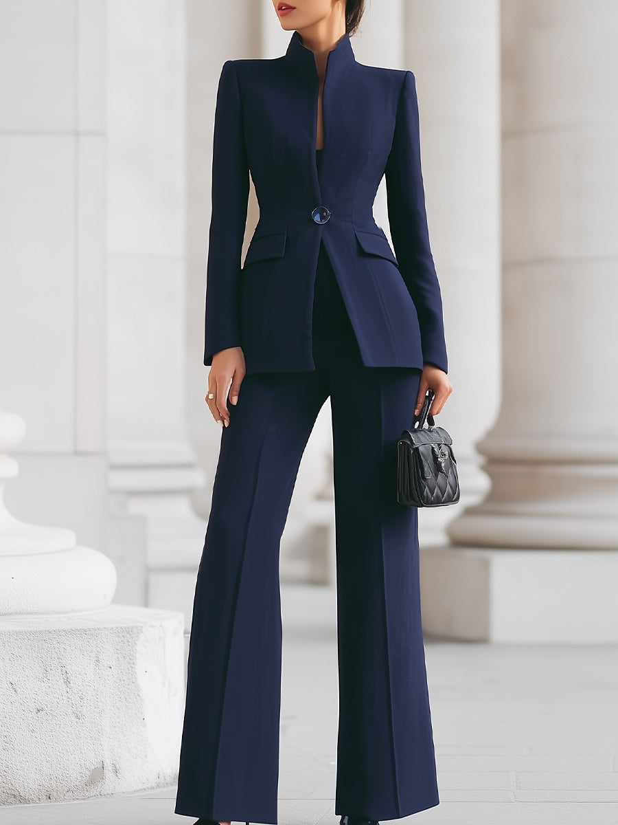 Flora |  Elegant Two-Piece Set with Structured Blazer and Wide-Leg Pants