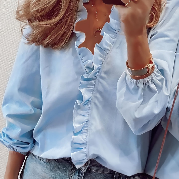Zayah | Ruffled V-Neck Blouse