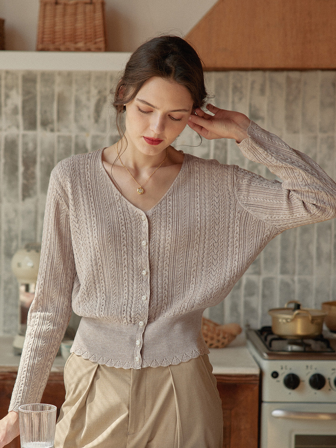 Milena | Lightweight V-Neck Cardigan with Textured Knit Pattern