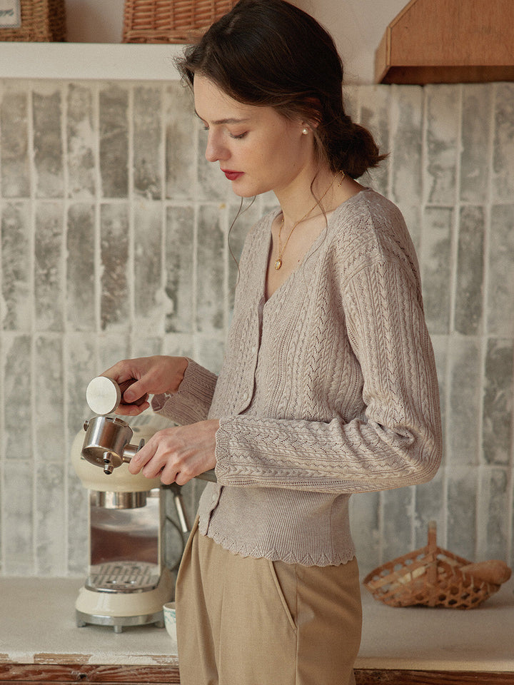 Milena | Lightweight V-Neck Cardigan with Textured Knit Pattern