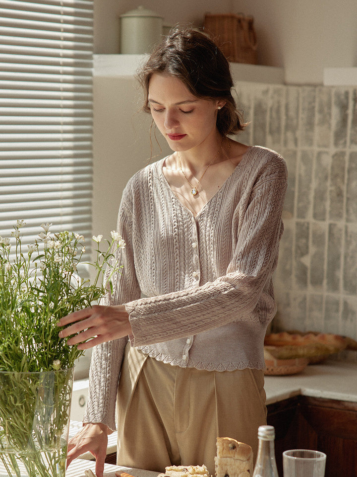 Milena | Lightweight V-Neck Cardigan with Textured Knit Pattern