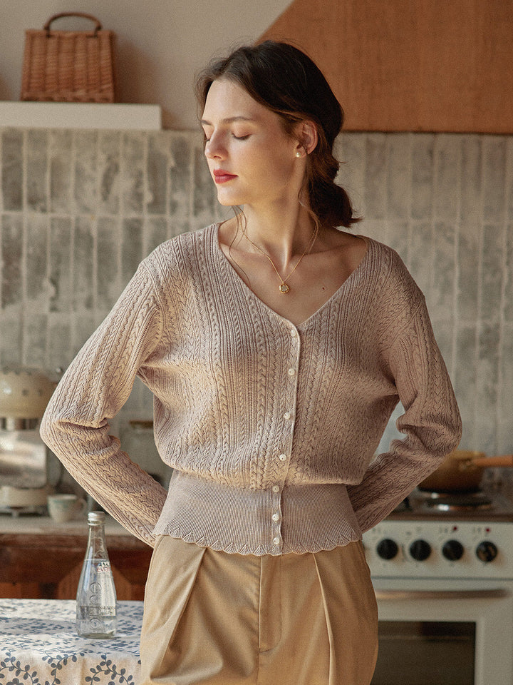 Milena | Lightweight V-Neck Cardigan with Textured Knit Pattern