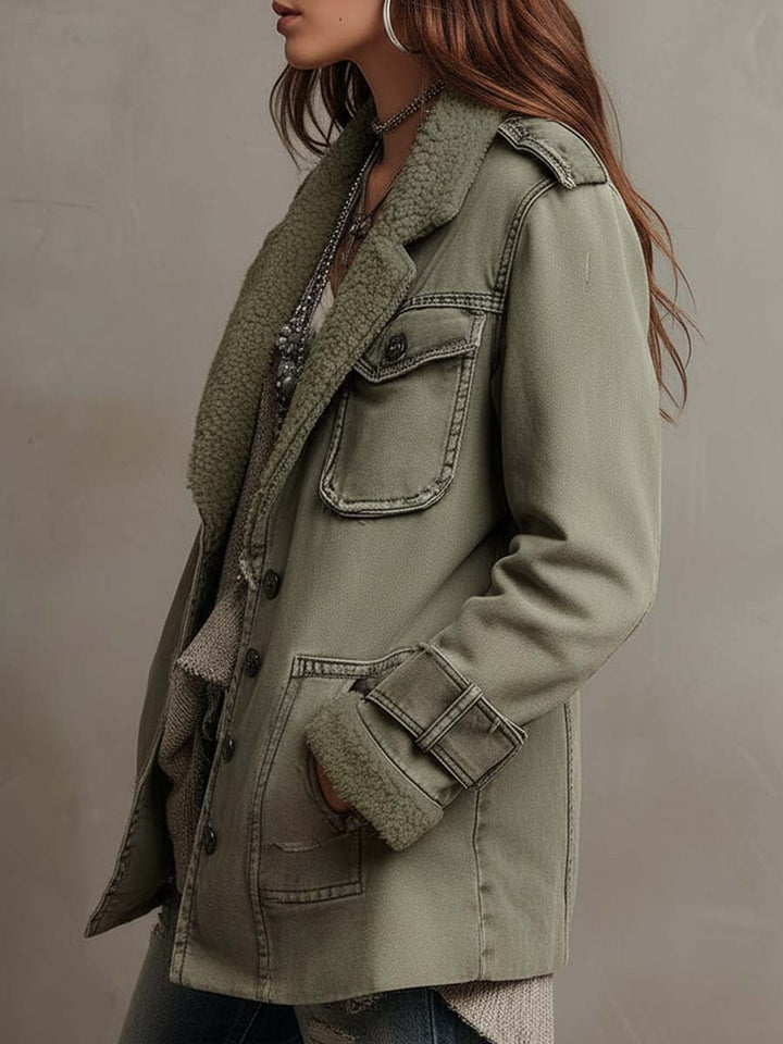 Zinniah | Vintage Inspired Utility Jacket with Sherpa Trim