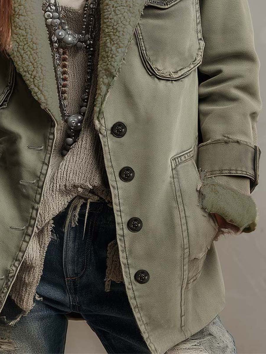 Zinniah | Vintage Inspired Utility Jacket with Sherpa Trim