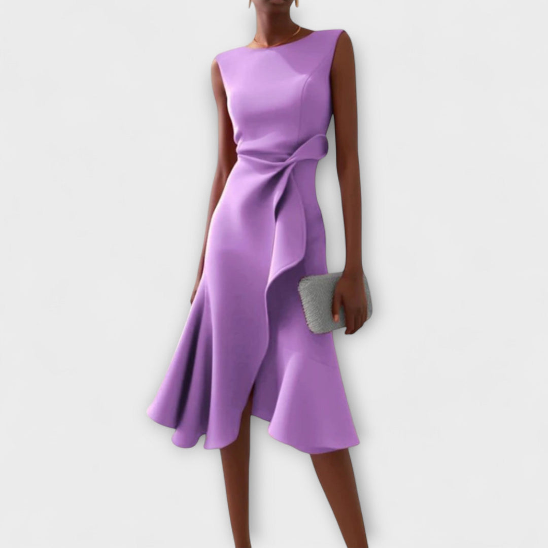Katharine | Asymmetric Drape Midi Dress