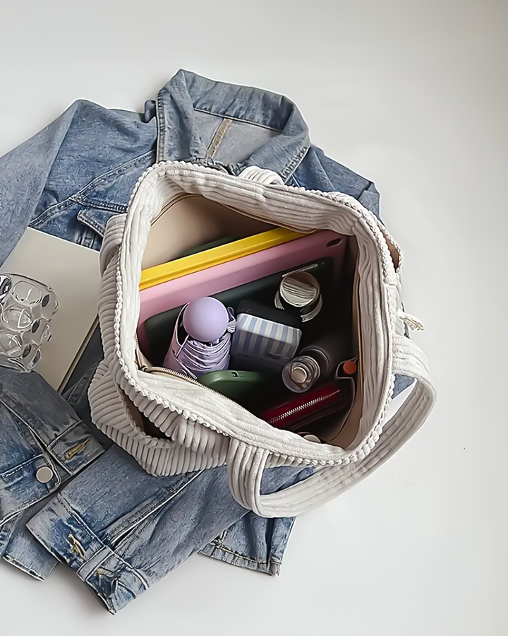 Aria | Ribbed tote bag with decorative drawstring