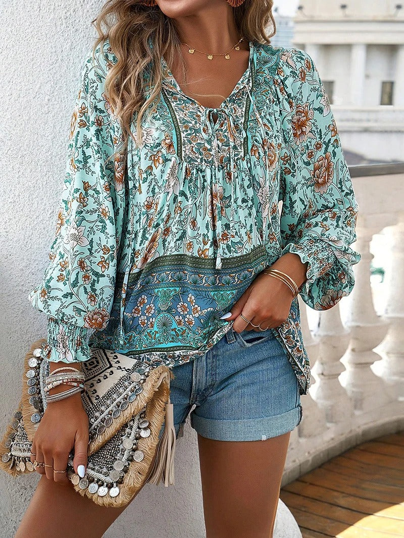 Stella | Boho Floral Ruffle Blouse