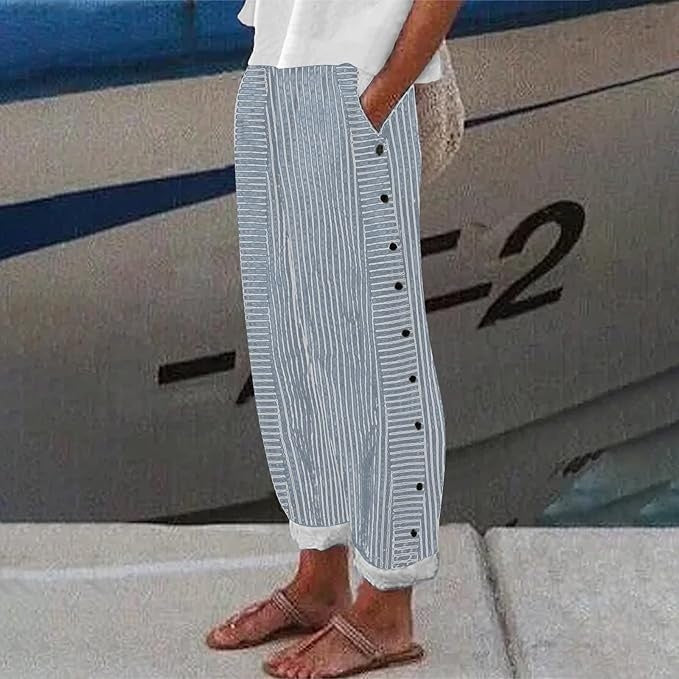 Shaira | Striped Button-Detail Pants