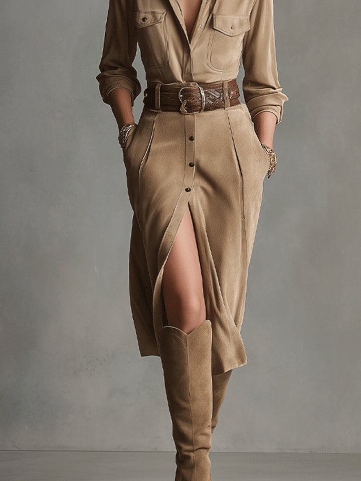 Fenna | Classic Long Sleeve Button-Front Midi Dress