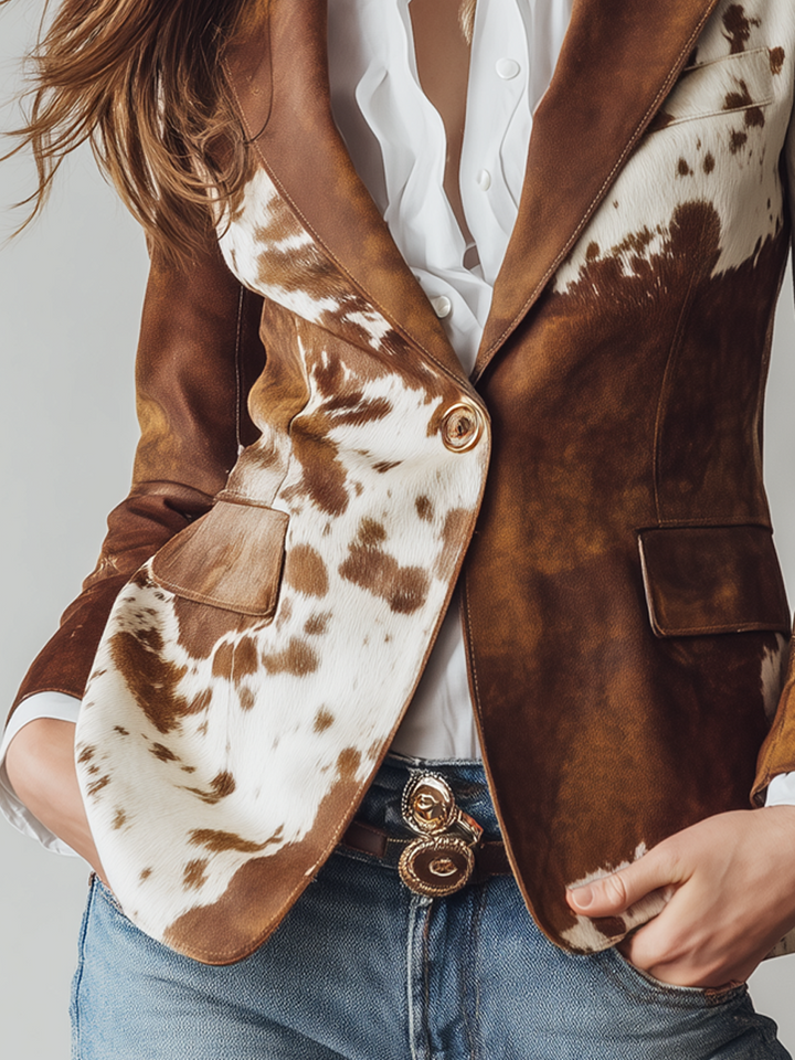 Iskra | Cow Print Suede Blazer with Tailored Fit