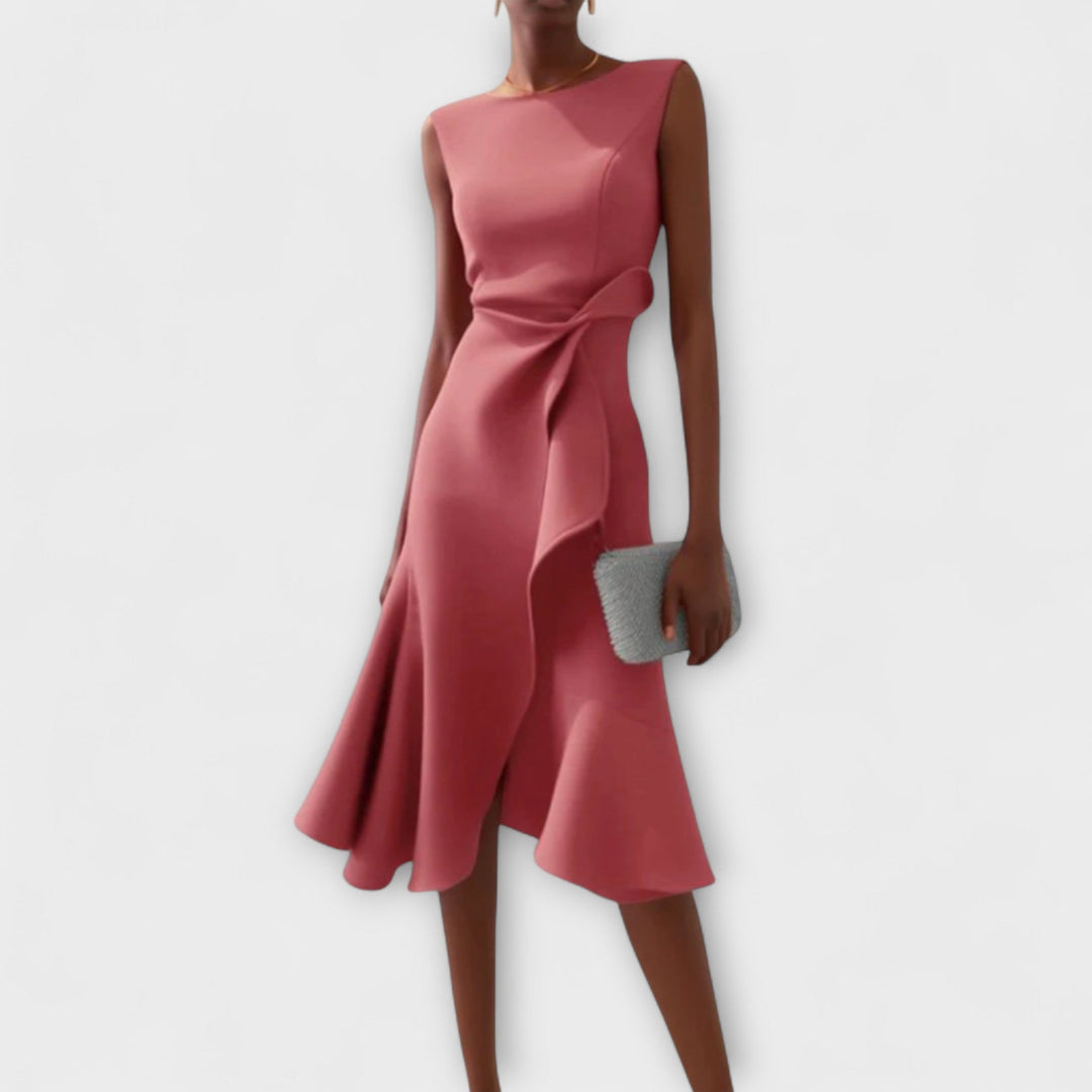 Katharine | Asymmetric Drape Midi Dress