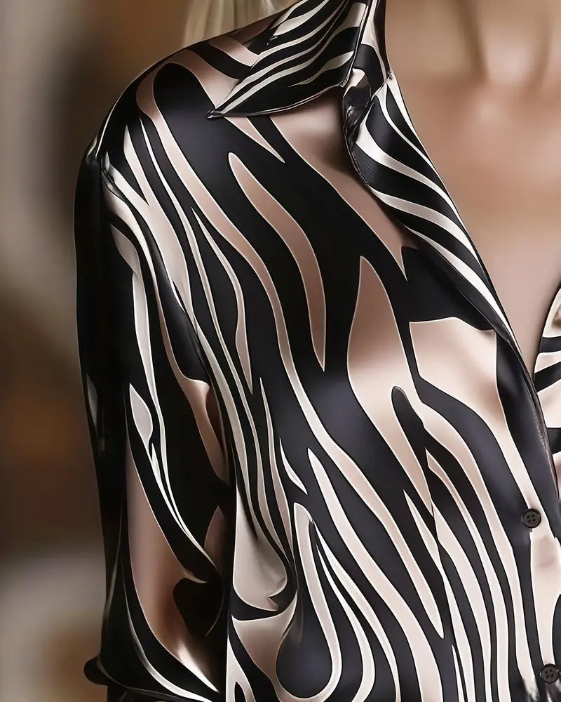 Carenza | Elegant Abstract-Print Glossy Shirt