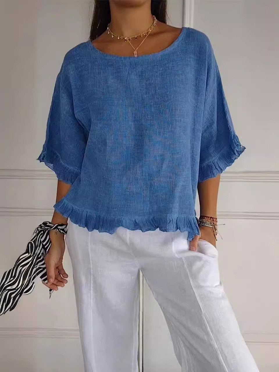 Marites | Ruffle Mid-Sleeve Blouse