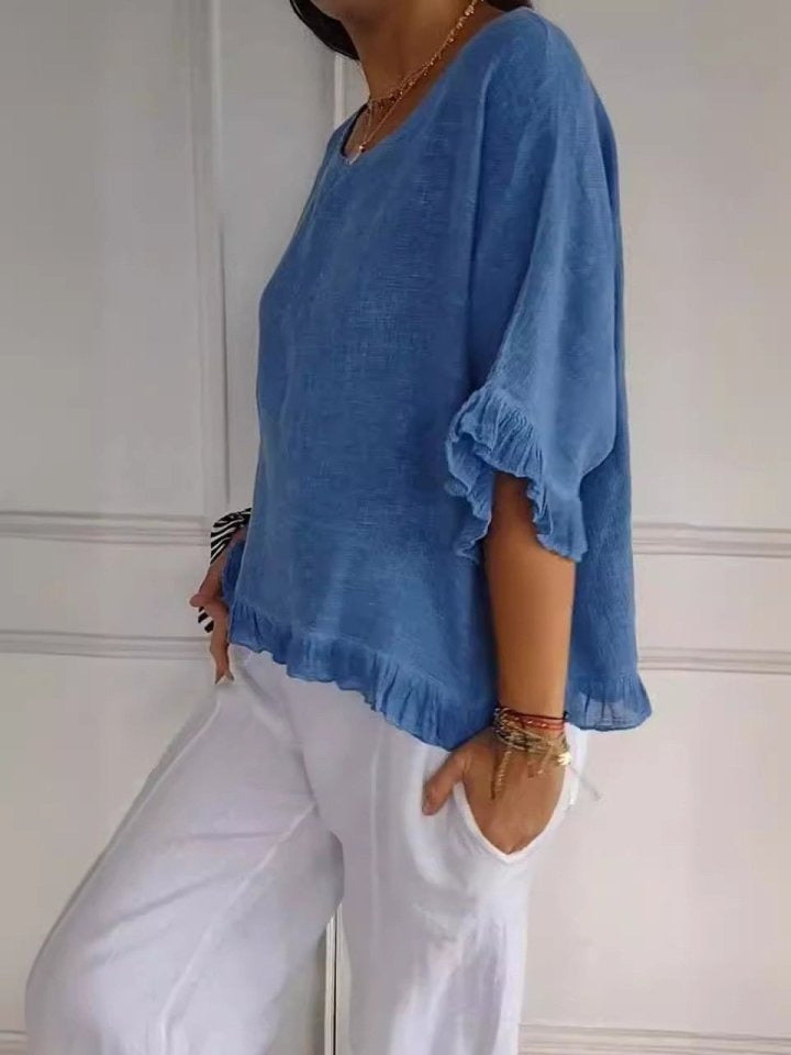 Marites | Ruffle Mid-Sleeve Blouse