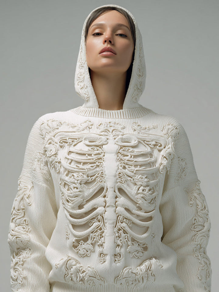 Eluned | 3D Halloween-Inspired Skeleton Knit Hoodie