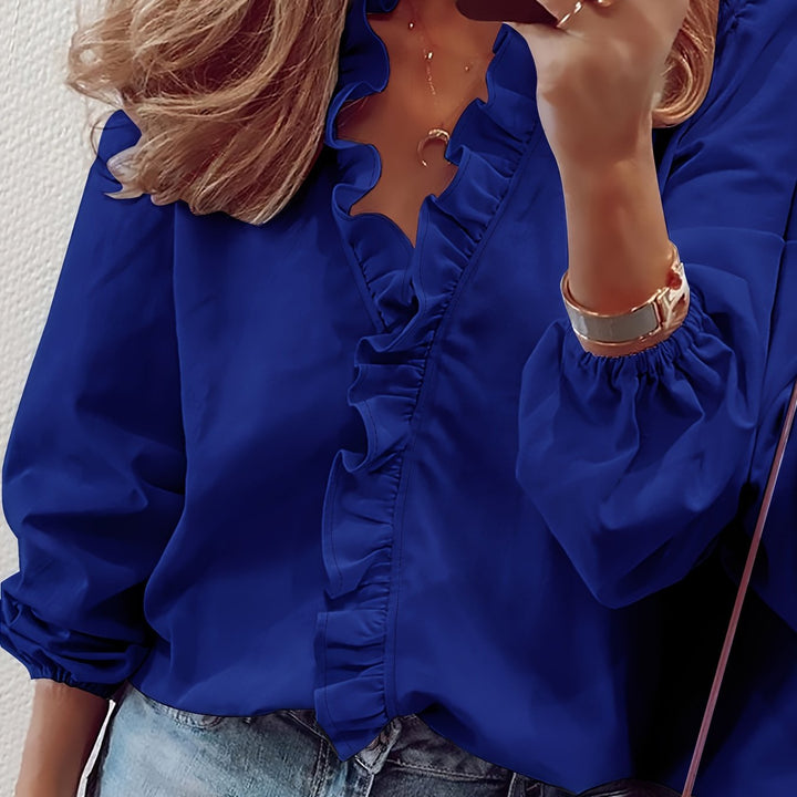 Zayah | Ruffled V-Neck Blouse