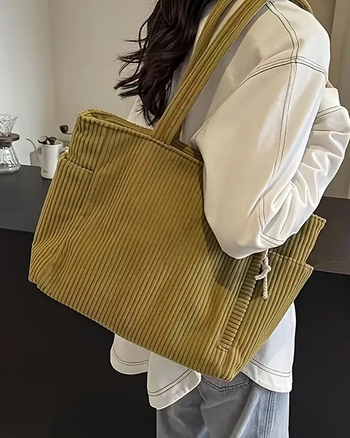 Aria | Ribbed tote bag with decorative drawstring