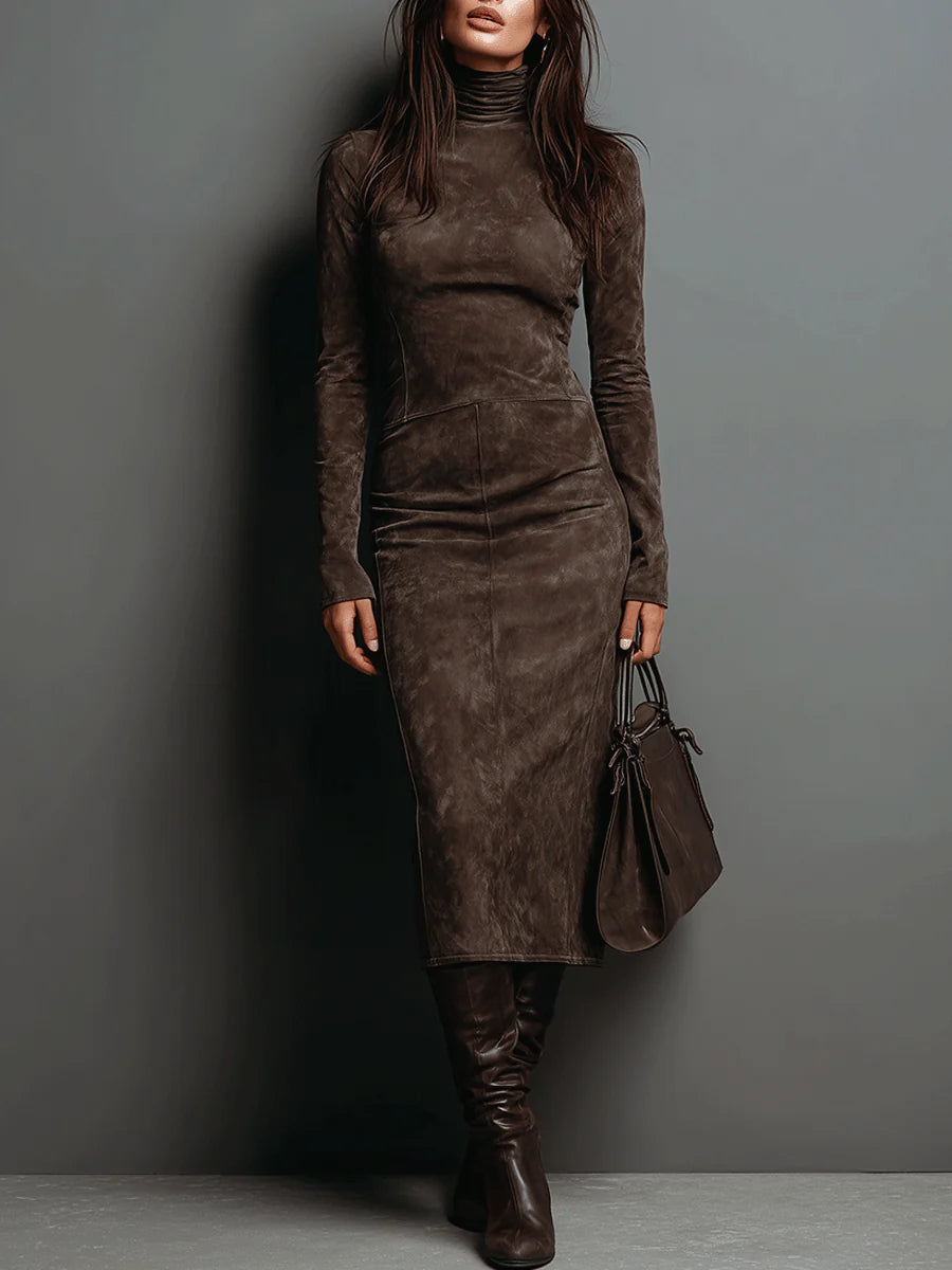 Aisola | Elegant High-Neck Long-Sleeve Midi Dress