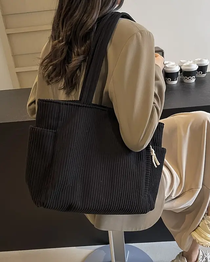 Aria | Ribbed tote bag with decorative drawstring