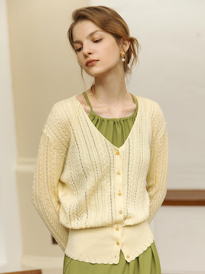 Milena | Lightweight V-Neck Cardigan with Textured Knit Pattern