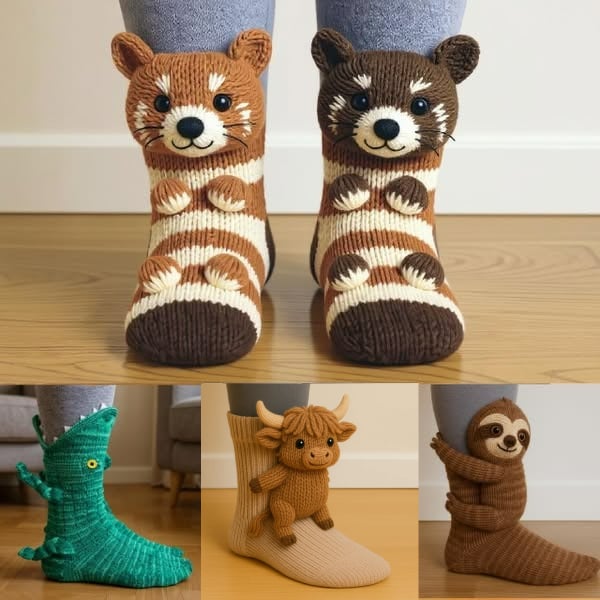 Aristea | Playful Animal-Knit Cozy Socks