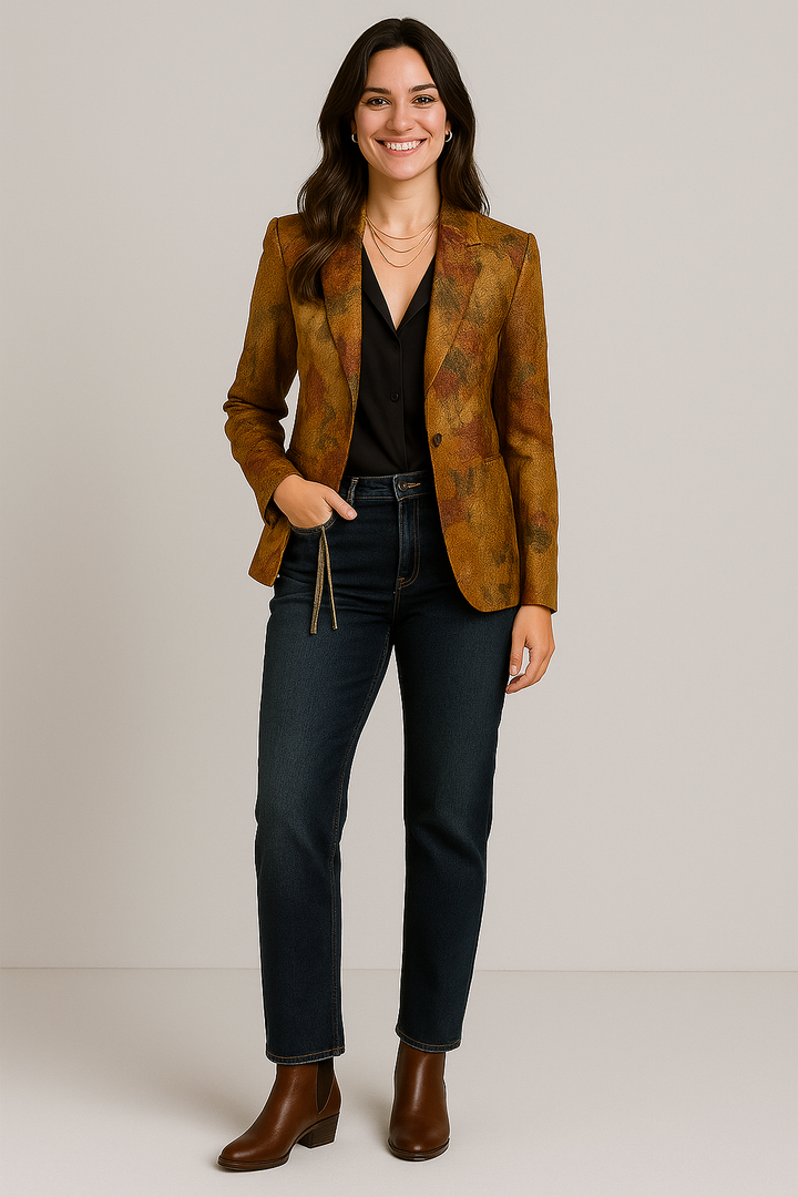 Aiah | Retro Floral Velvet Tailored Fit Blazer