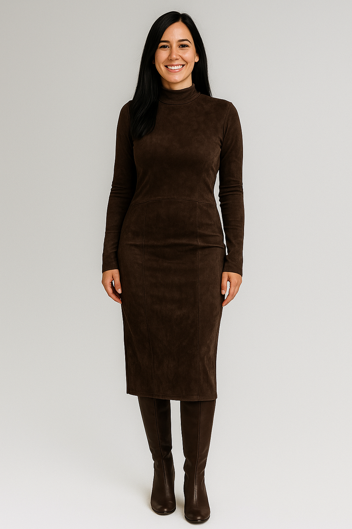 Aisola | Elegant High-Neck Long-Sleeve Midi Dress