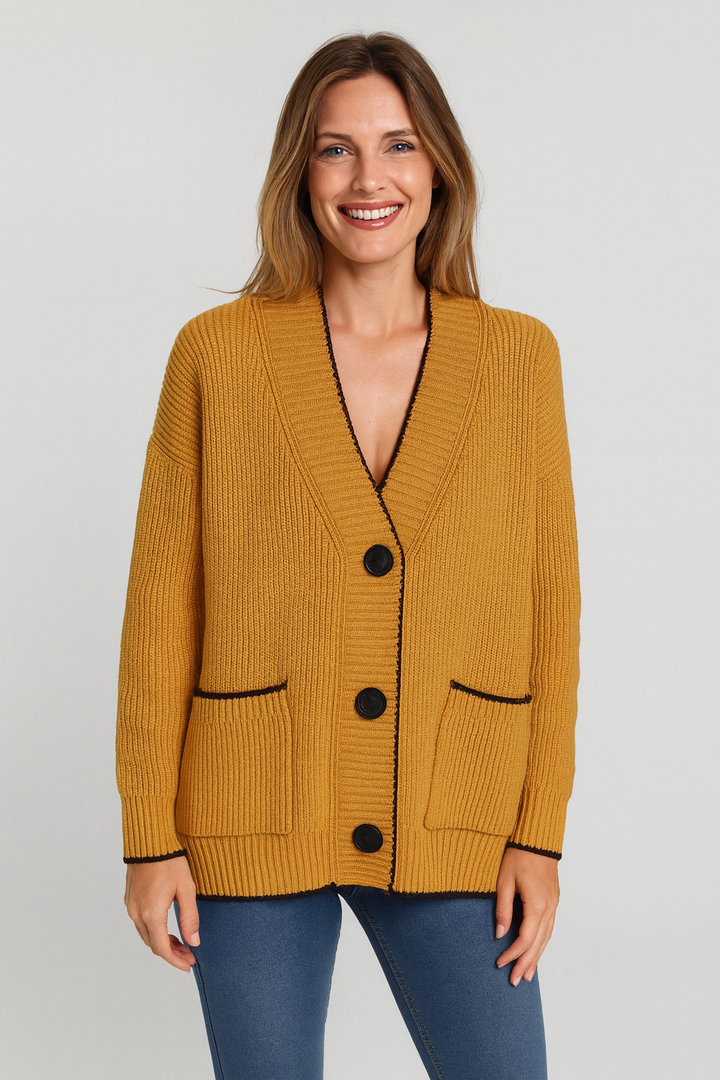 Anita | Relaxed Fit Knit Cardigan with Contrasting Edges