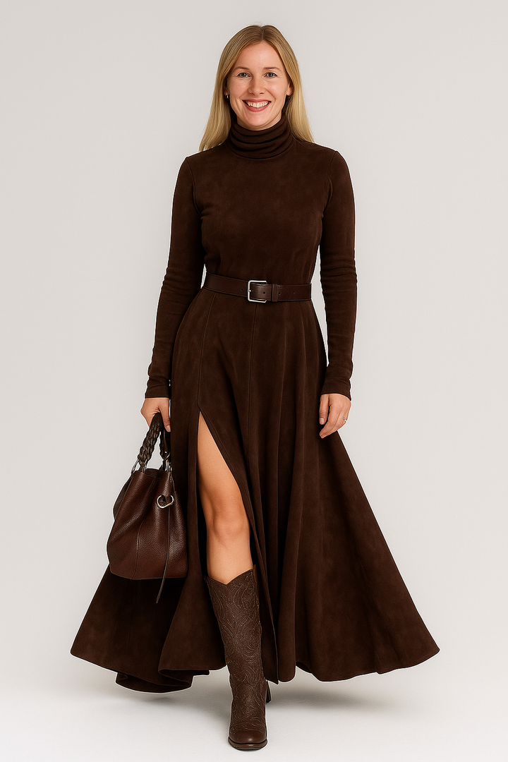 Devora | Modern Turtleneck Maxi Dress with Front Slit