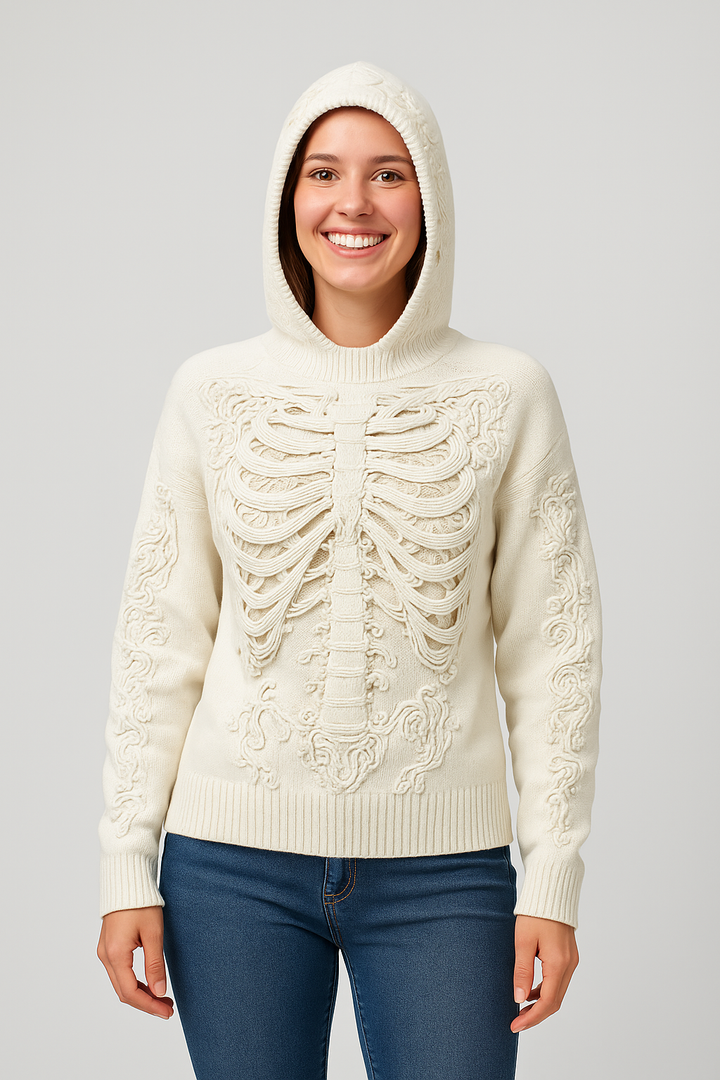 Eluned | 3D Halloween-Inspired Skeleton Knit Hoodie