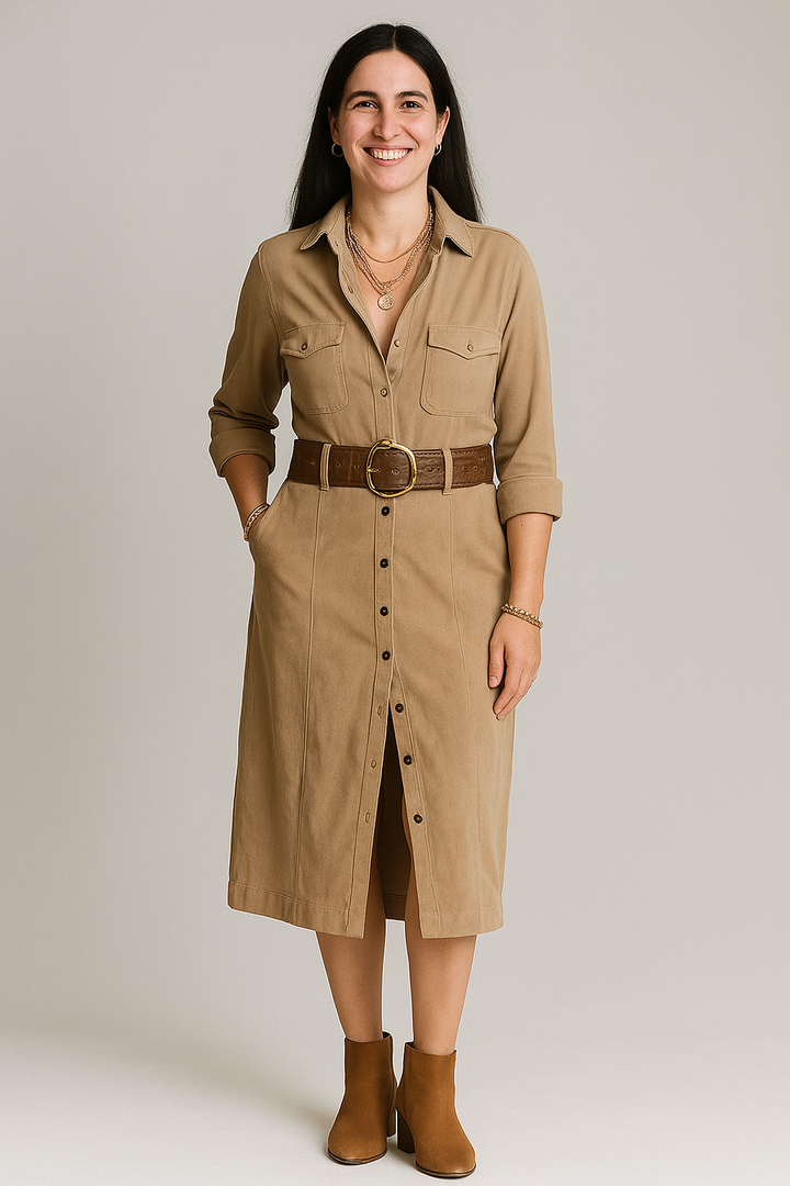 Fenna | Classic Long Sleeve Button-Front Midi Dress