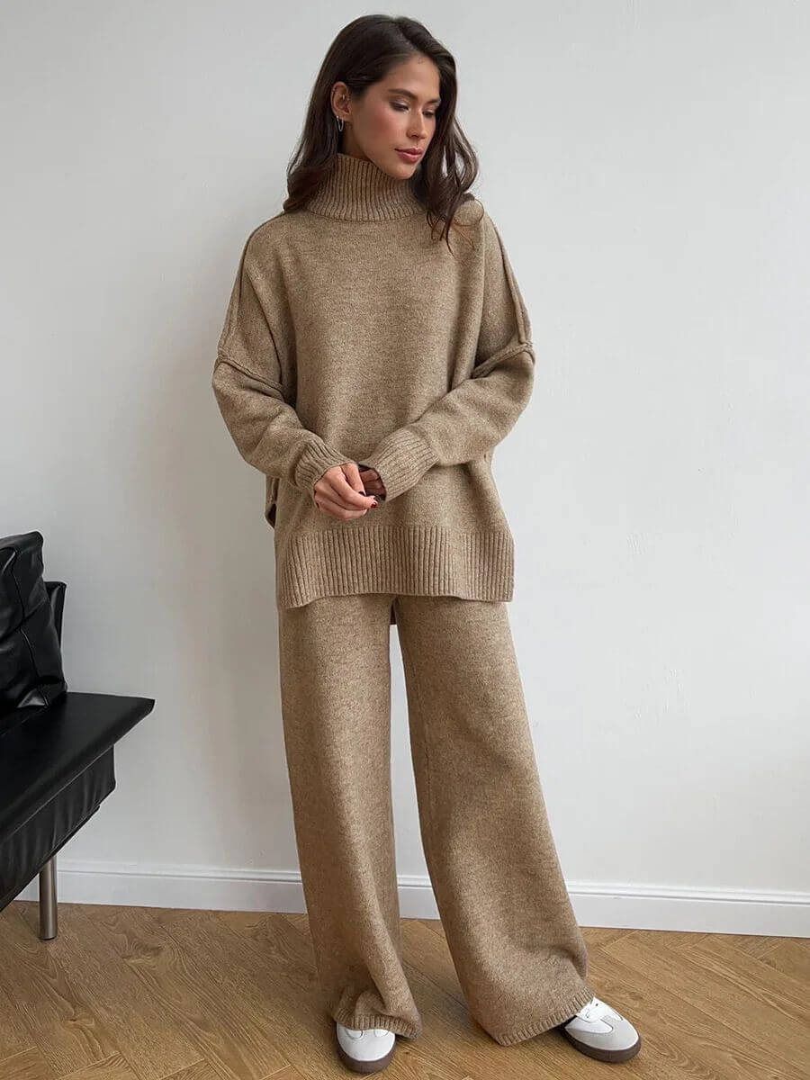 Liora | Minimalist Knit Set with Chic Turtleneck Top