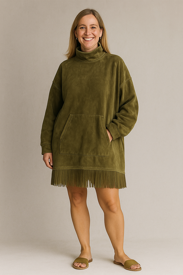 Irena | Long Sleeve Fringe-Trim Mini Dress
