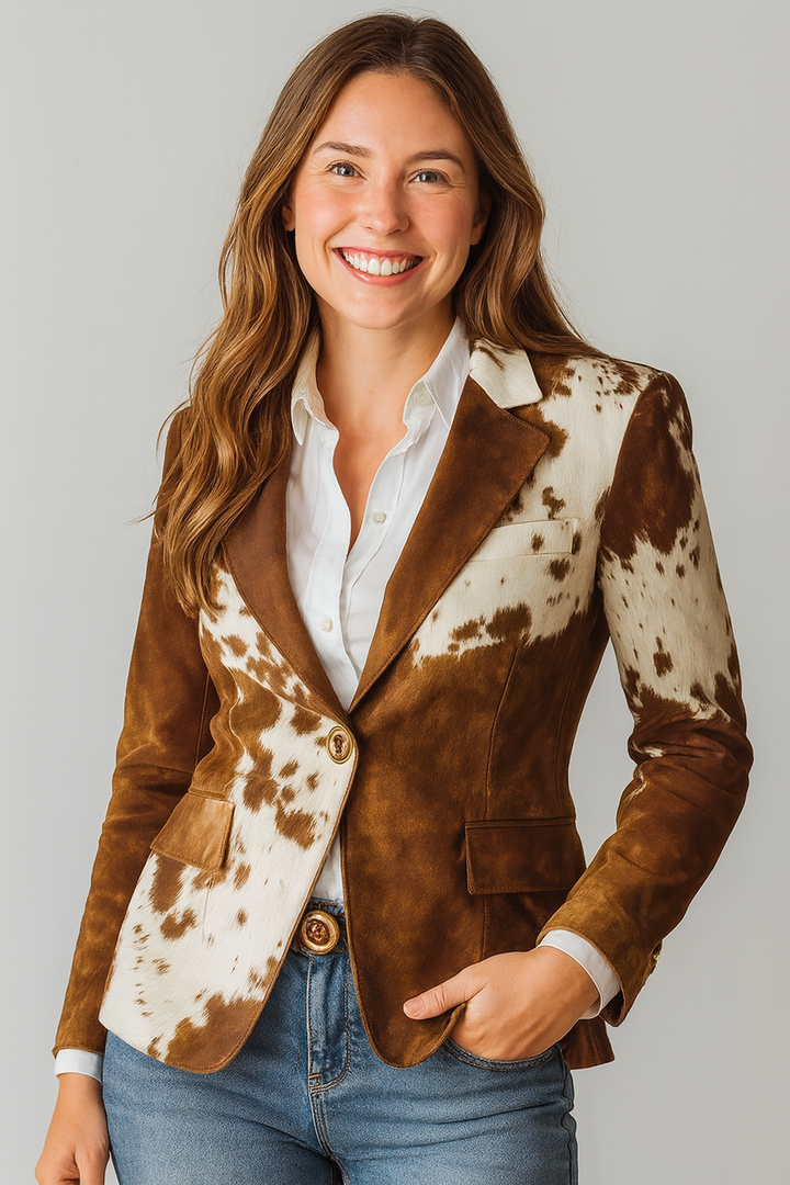 Iskra | Cow Print Suede Blazer with Tailored Fit