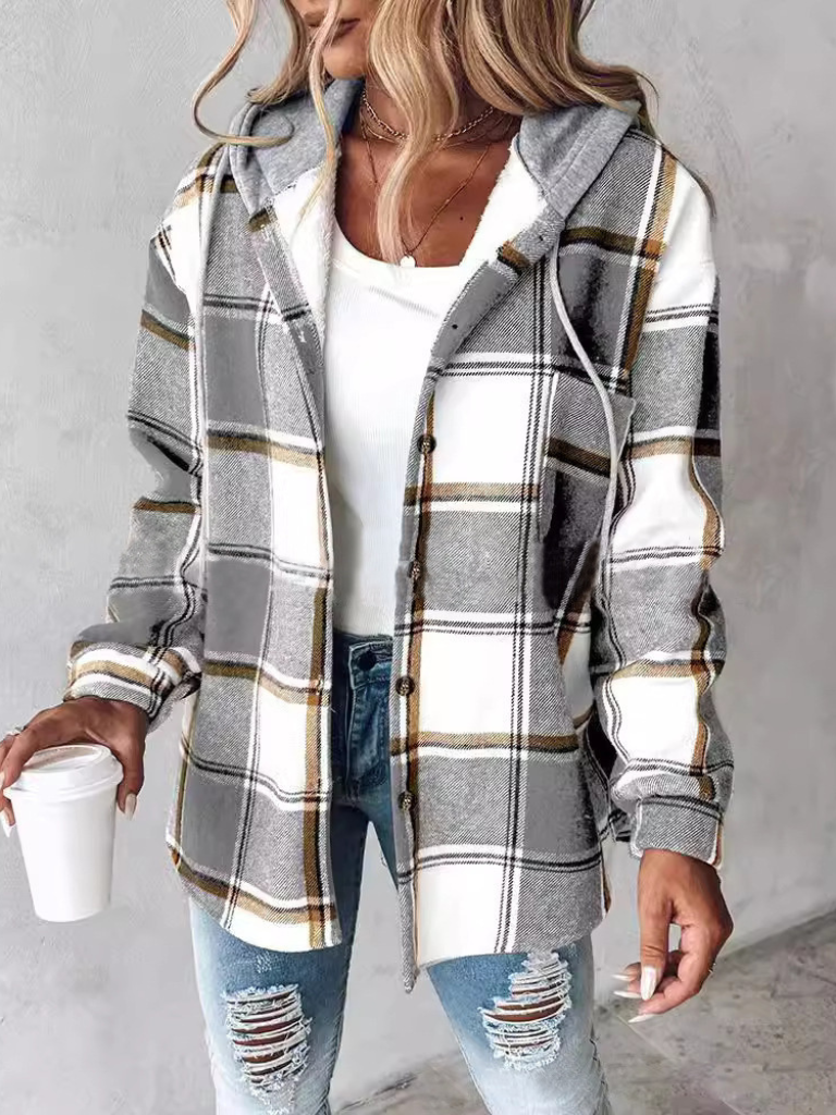 Kaia | Casual Soft Plaid Hooded Shacket