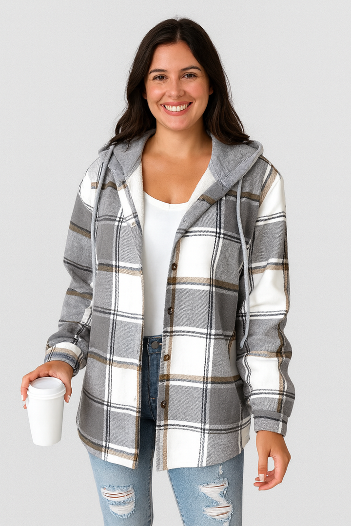 Kaia | Casual Soft Plaid Hooded Shacket