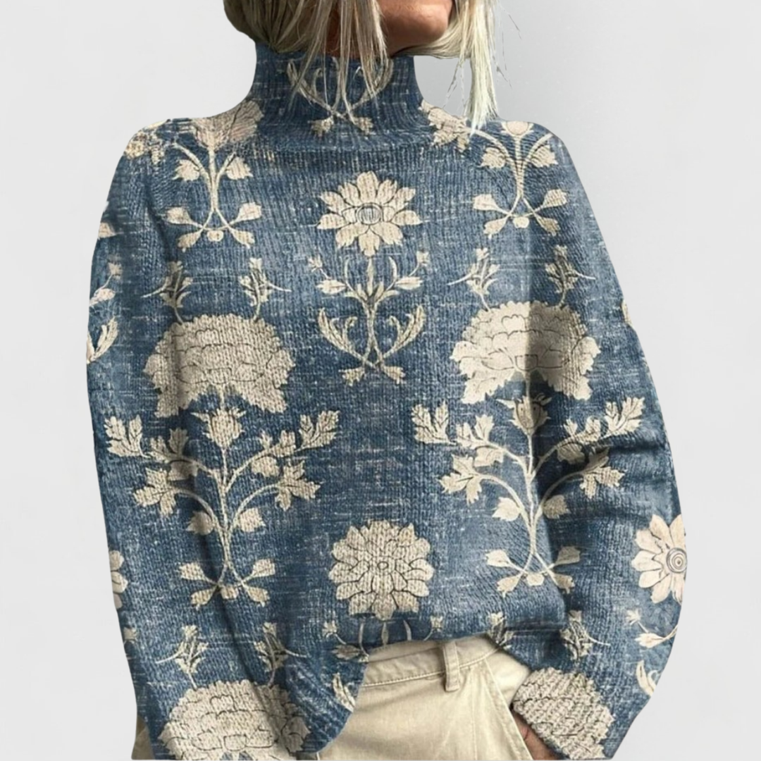 Linda | Charming Floral Turtleneck Soft-Knit Sweater