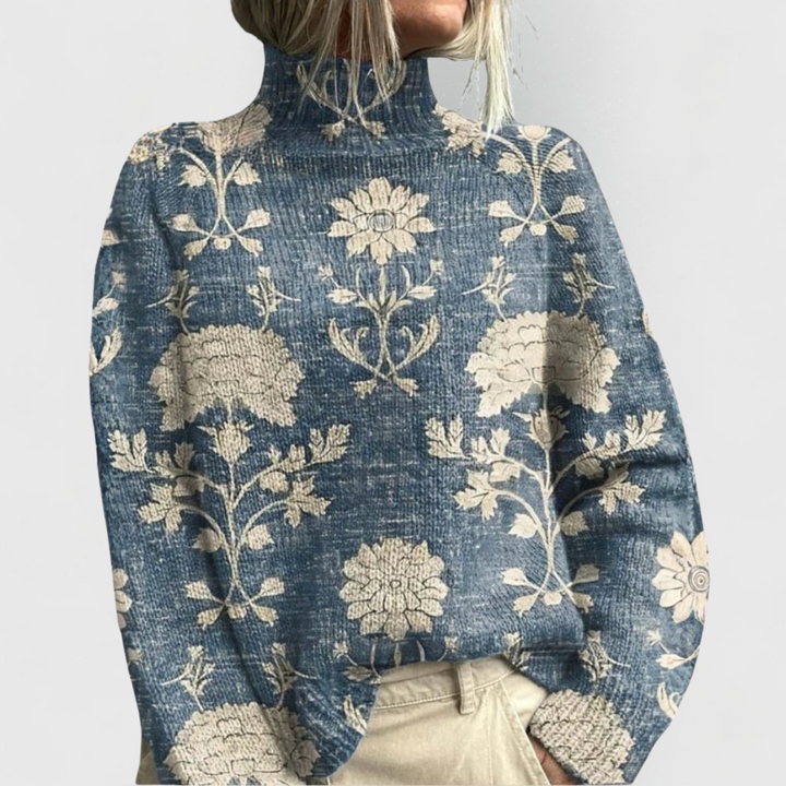 Linda | Charming Floral Turtleneck Soft-Knit Sweater