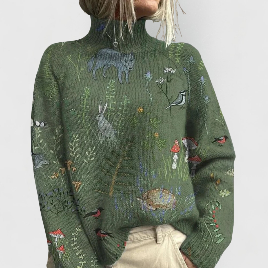 Linda | Charming Floral Turtleneck Soft-Knit Sweater