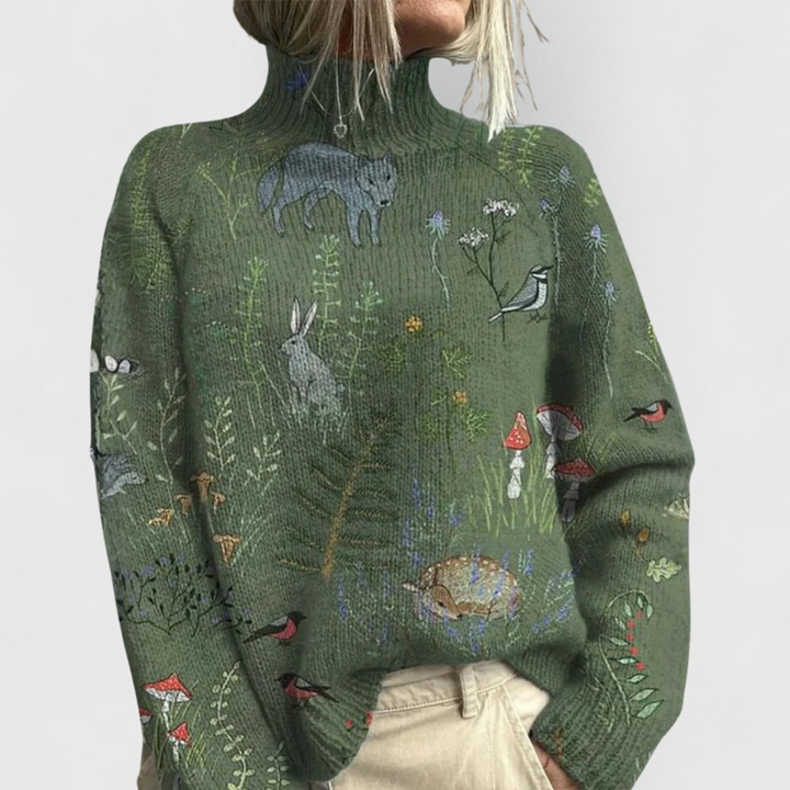 Linda | Charming Floral Turtleneck Soft-Knit Sweater