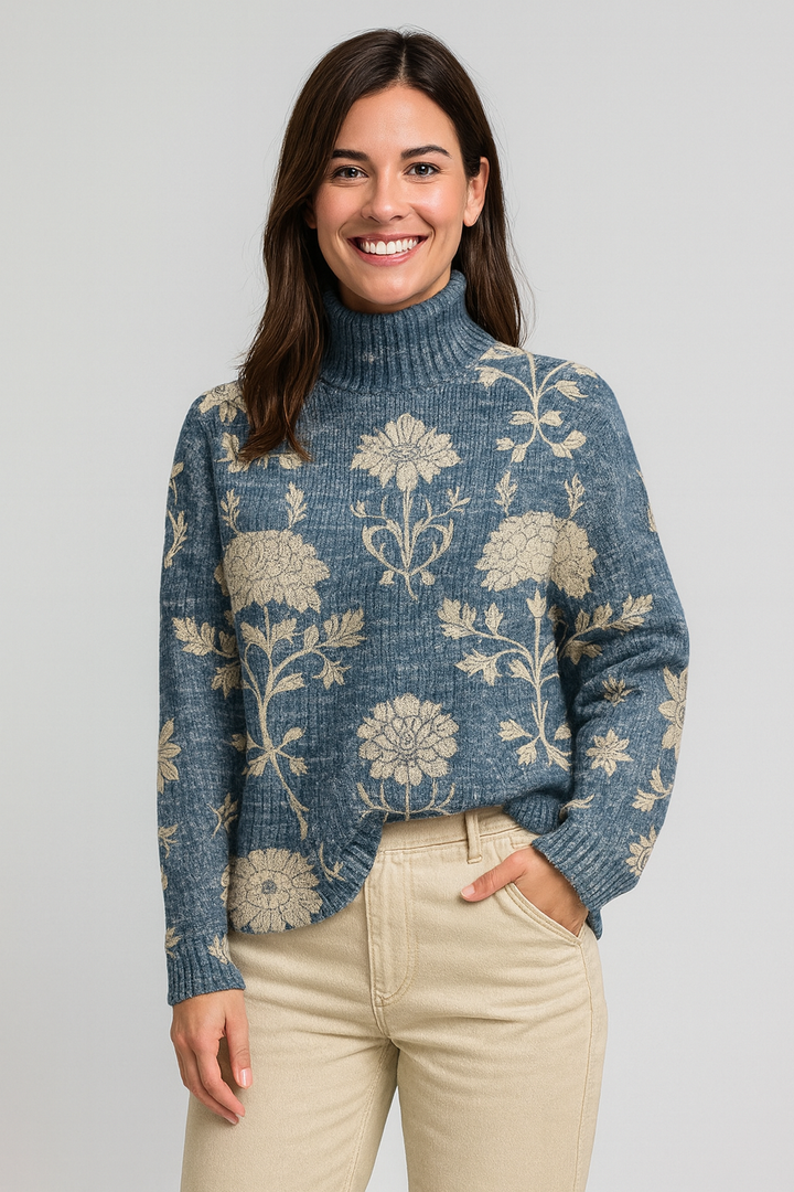 Linda | Charming Floral Turtleneck Soft-Knit Sweater