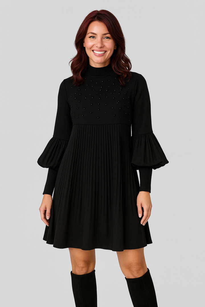 Luna | Elegant Pleated Dress with Puff Sleeves