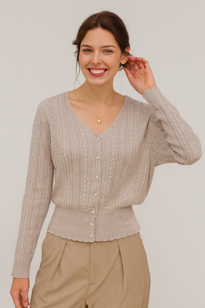 Milena | Lightweight V-Neck Cardigan with Textured Knit Pattern