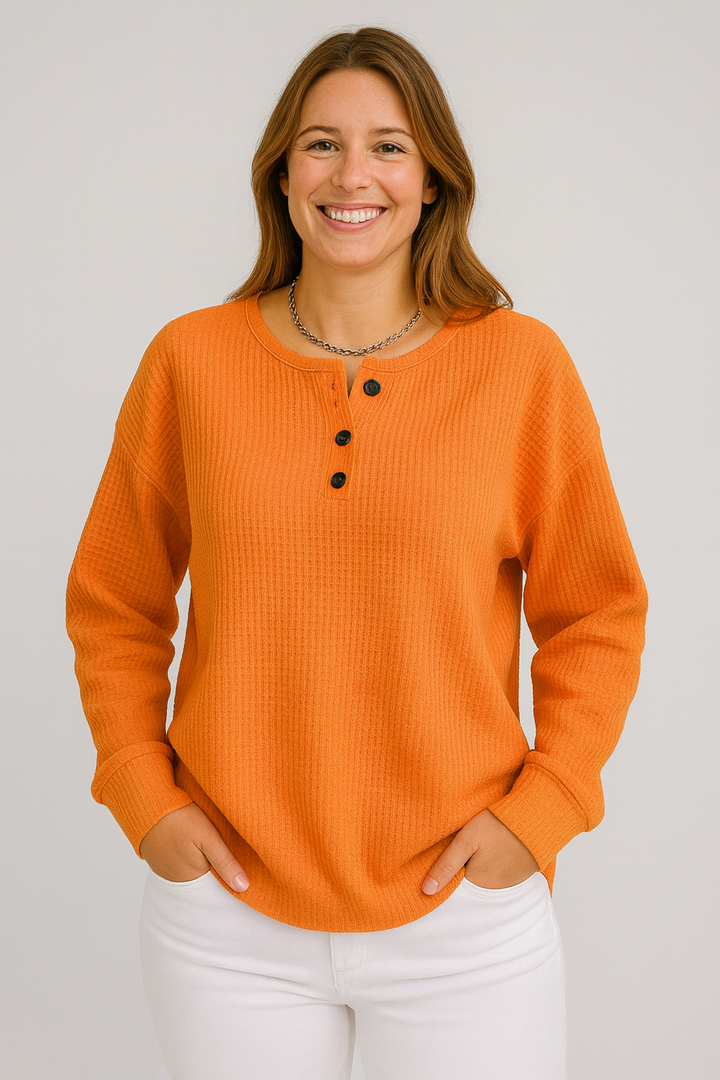 Myah | Soft Waffle Knit Button Sweatshirt
