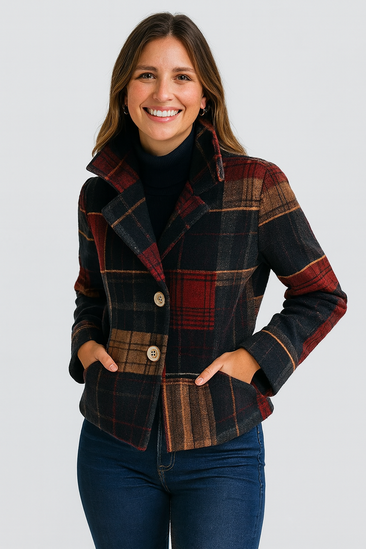 Noelle | Vintage Plaid Jacket with Stand Collar