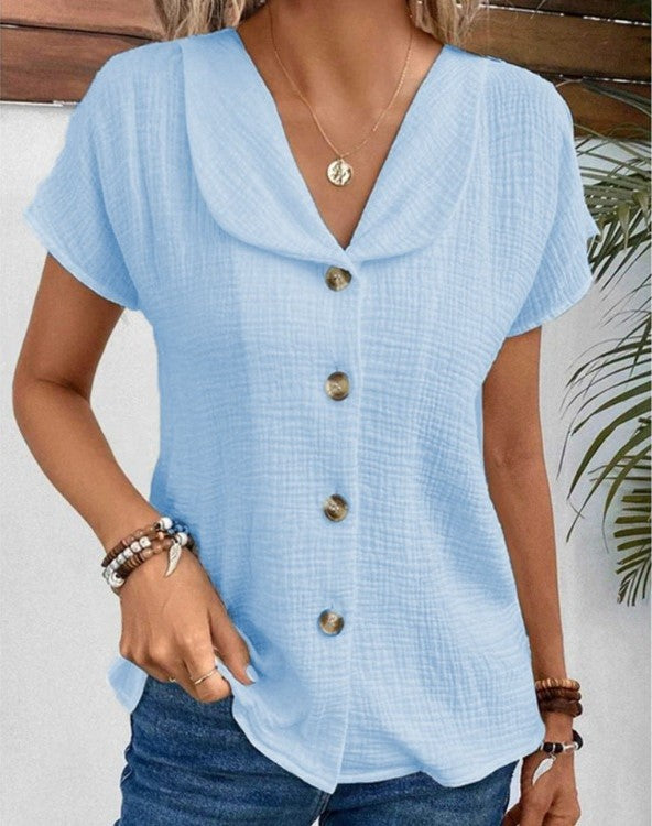 Kathryn | V-Neck Button Collar Top
