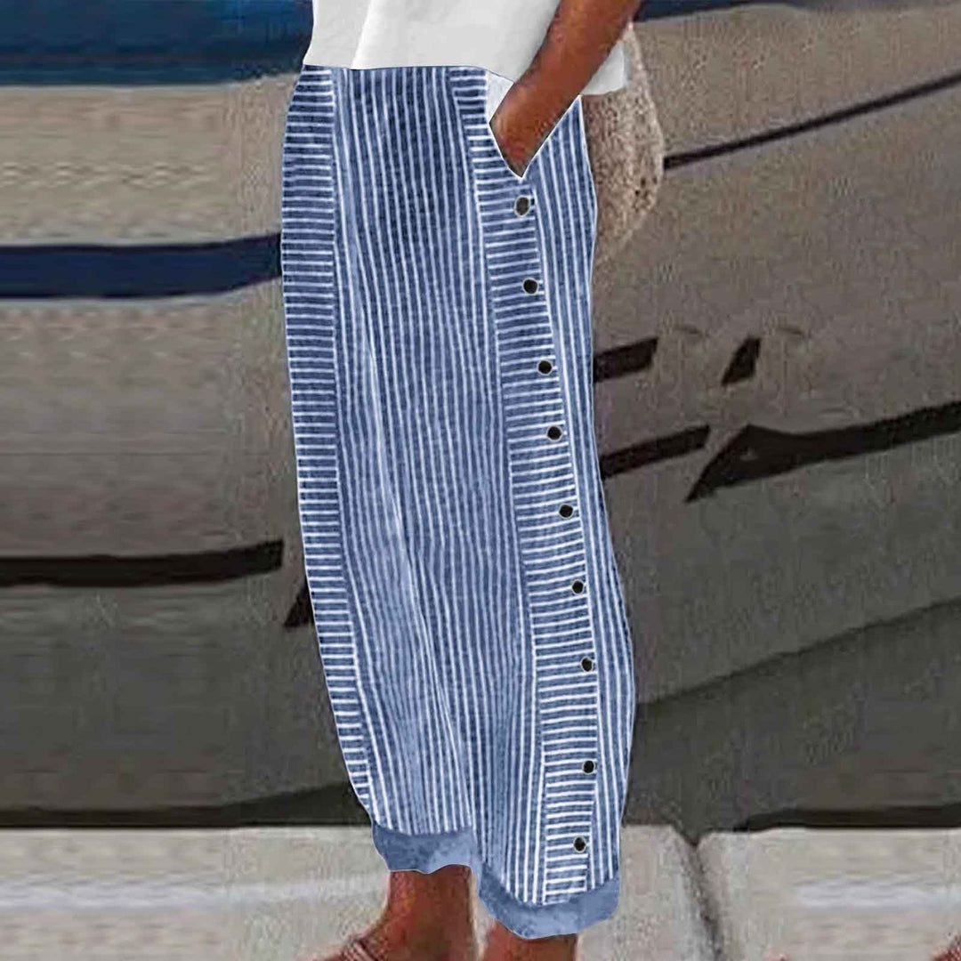 Shaira | Striped Button-Detail Pants