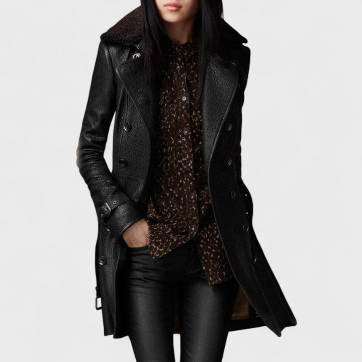Marie | Classic 3/4 Length Elegant Leather Coat